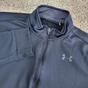 Under Armour Mens Large Solid Black Full Zip Track Jacket Long Sleeve